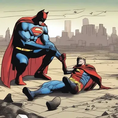 As the superhero fell in battle, his loyal sidekick lamented his tragic end.