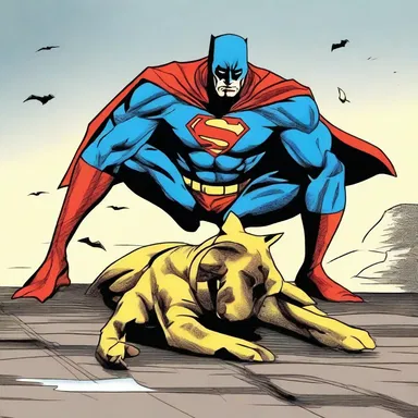 As the superhero fell in battle, his loyal sidekick lamented his tragic end.