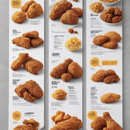 An updated, stylish fried chicken menu showcasing a variety of options for crispy chicken, all portrayed with high-definition, appealing images within a modern, sleek design