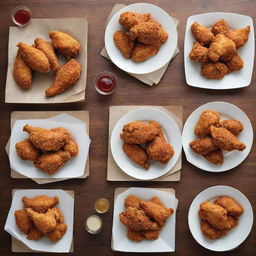 An updated, stylish fried chicken menu showcasing a variety of options for crispy chicken, all portrayed with high-definition, appealing images within a modern, sleek design