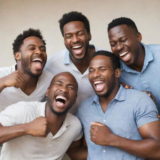 A group of joyous men engaging in hearty laughter