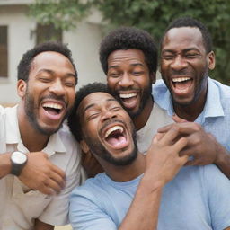 A group of joyous men engaging in hearty laughter