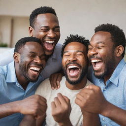 A group of joyous men engaging in hearty laughter