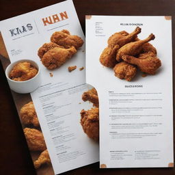 A chic menu for kilo servings of fried chicken. It should include appealing, detailed images of crispy, golden chicken, presented within a stylish, contemporary design.