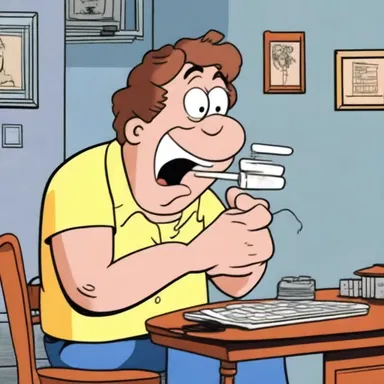 In the cartoon, the character struggled to pass through a stenosed pipe, resulting in a comedic situation.