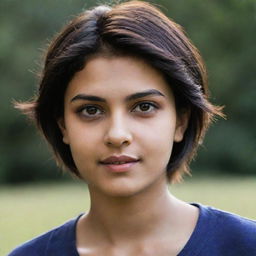 A teenage girl with short hair, who has the distinctive features of a Twilight character, exhibiting Indian skin tone.