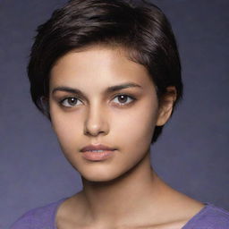 A teenage girl with short hair, who has the distinctive features of a Twilight character, exhibiting Indian skin tone.