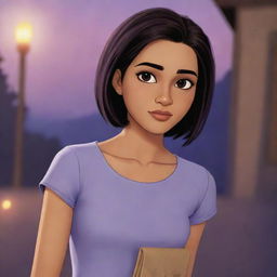 A cartoon representation of a teenage girl with shoulder-length short hair, exhibiting an Indian skin tone, capturing the ambiance of a character from Twilight.