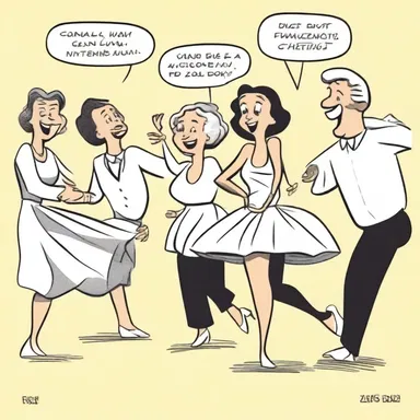 The cartoonist created a hilarious comic strip featuring a group of characters swinging and twirling in a lindy dance competition.