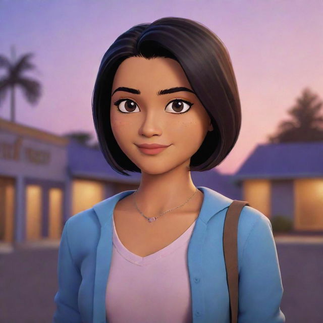 A cartoon representation of a teenage girl with shoulder-length short hair, exhibiting an Indian skin tone, capturing the ambiance of a character from Twilight.