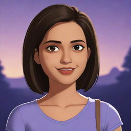 A cartoon representation of a teenage girl with shoulder-length short hair, exhibiting an Indian skin tone, capturing the ambiance of a character from Twilight.