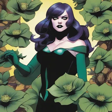 In this issue of the superhero comic book, the villainous Black Hellebore uses her deep green leathery leaves to control plants and turn them into her minions.