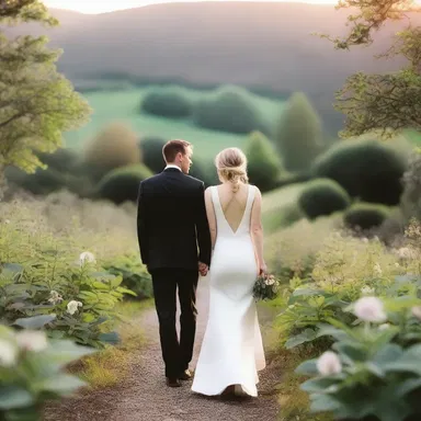 As the sun set behind the hills, the couple strolled through the garden hand in hand, admiring the beautiful Black Hellebore flowers and feeling a romantic connection.