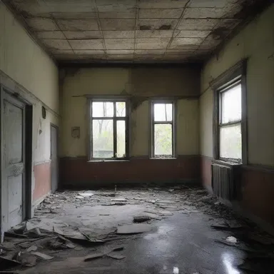 The neglectful caretaker left the abandoned building in disrepair, creating the perfect setting for a horror movie.