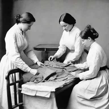 During the American Civil War, many women volunteered as nurses and sewed stitches to mend the soldiers' uniforms.