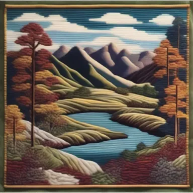 The artist skillfully created a stunning tapestry using various stitches to depict a beautiful landscape.