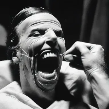 In the horror movie, the murderer used a needle and thread to stitch the victim's mouth shut.