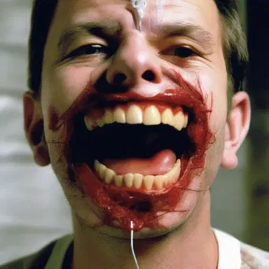 In the horror movie, the murderer used a needle and thread to stitch the victim's mouth shut.