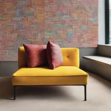 The architect used contrasting colored thread to stitch intricate patterns on the cushions of the seating area.
