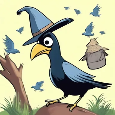 In the cartoon, the mischievous crows made fun of the bird-scarer by placing a hat on its head.