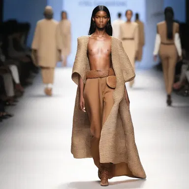 The fashion designer incorporated the concept of a bird-scarer into their collection, using straw-like textiles and earthy tones.