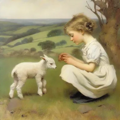 The artist vividly portrayed the innocence of a curious lambkin in her novel.