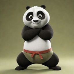 A detailed rendering of a charming doll model based on the Kung Fu Panda character in a playful pose.