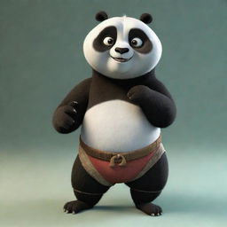 A detailed rendering of a charming doll model based on the Kung Fu Panda character in a playful pose.