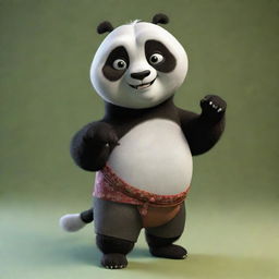 A detailed rendering of a charming doll model based on the Kung Fu Panda character in a playful pose.