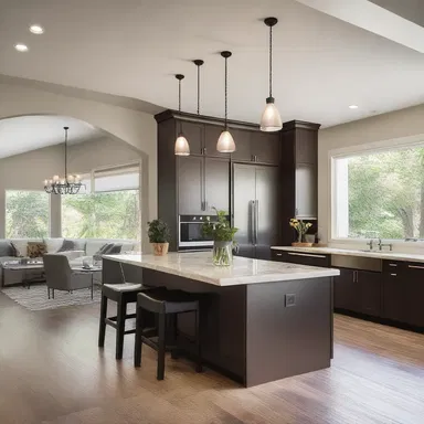 The open floor plan concentrated the living, dining, and kitchen areas, creating a seamless and spacious design.