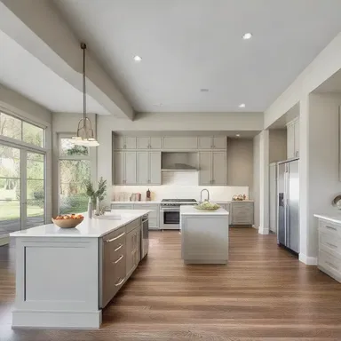 The open floor plan concentrated the living, dining, and kitchen areas, creating a seamless and spacious design.