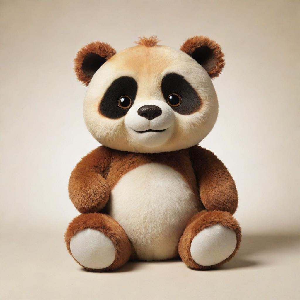 An attention-grabbing illustration of a teddy bear designed after the character of Kung Fu Panda, ample in plush charm.