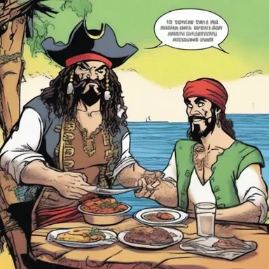 In the comic book, the adventurous pirate caught a gigantic pintado for dinner.