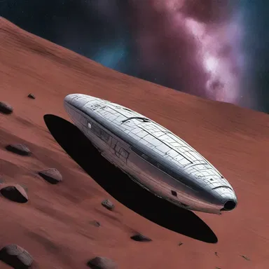 The spaceship traveled through the galaxy searching for rare mineral seams.