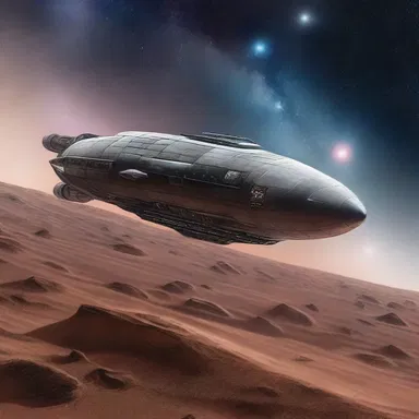 The spaceship traveled through the galaxy searching for rare mineral seams.