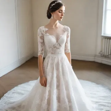 The designer decided to seam the dress with delicate lace to add a touch of elegance.