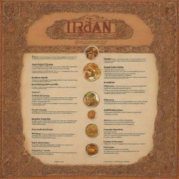 Menu highlighting the diverse flavors of Iran, with options for both fried and stewed chicken. The text should be surrounded by traditional Iranian artwork and designs.