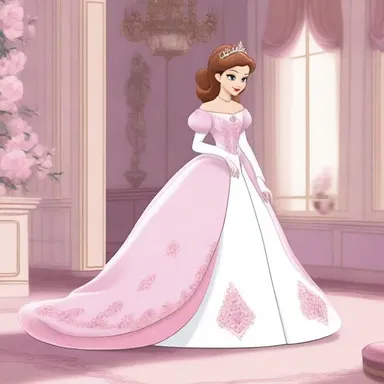 In the cartoon, the princess's dress was beautifully illustrated in a white-pink shade, adding elegance to her character.