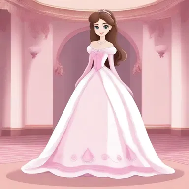 In the cartoon, the princess's dress was beautifully illustrated in a white-pink shade, adding elegance to her character.