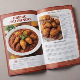 A double-sided menu, with the front dedicated to fried chicken dishes, depicted by eye-catching visuals, and the back presenting traditional Iranian stew recipes, nestled within authentic Iranian design aesthetics.