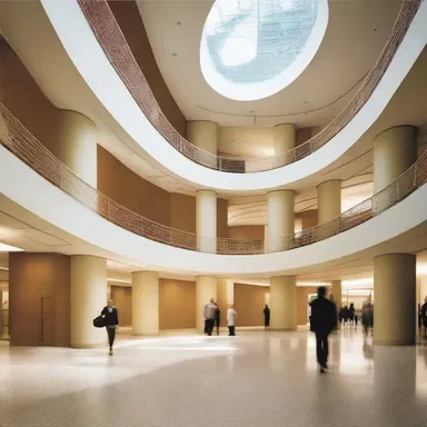 The architect incorporated a radial design in the layout of the building, with hallways radiating from a central atrium.