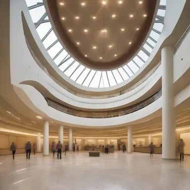 The architect incorporated a radial design in the layout of the building, with hallways radiating from a central atrium.