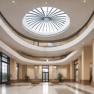 The architect designed a stunning radial skylight in the center of the building, allowing natural light to flood the entire space.