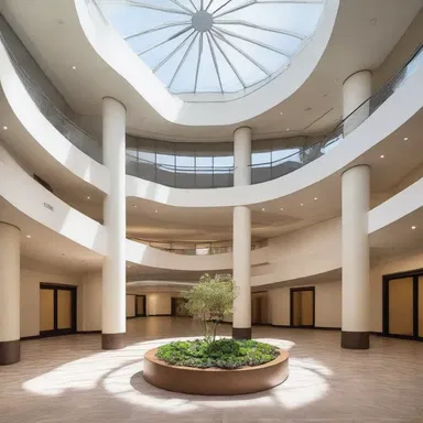The architect designed a stunning radial skylight in the center of the building, allowing natural light to flood the entire space.