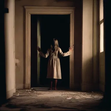In the horror movie, the protagonist enters a haunted house and suddenly hears a chilling sound coming from a radial direction, causing her to tremble with fear.