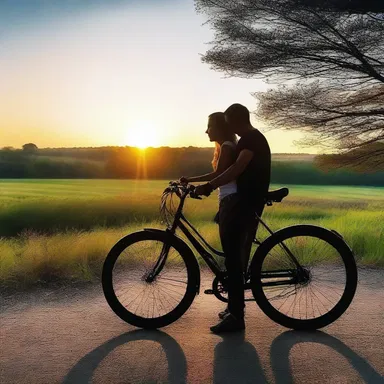 Sarah and Mark went for a romantic bike ride, enjoying the sunset on their radial tires.