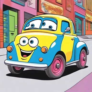 In the cartoon, the main character's car had brightly colored radial tires, giving it a fun and playful look.