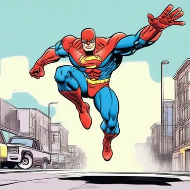 The superhero in the comic book leaped into action, his powerful legs propelling him forward on his radial tires.