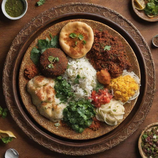 A comprehensive menu that showcases the wide variety of Iranian food, with high-resolution images showcasing the rich colors and textures of each dish, all set within a design that reflects the rich cultural history of Iran.