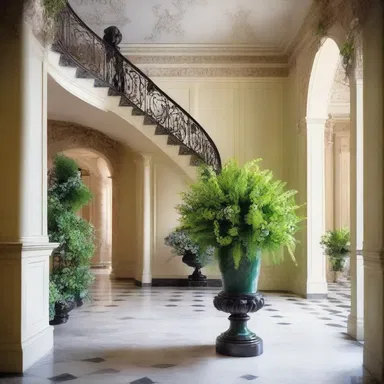 The grand entrance hall of the luxurious mansion was adorned with a stunning arrangement of green gentian flowers, creating a sense of elegance and tranquility.